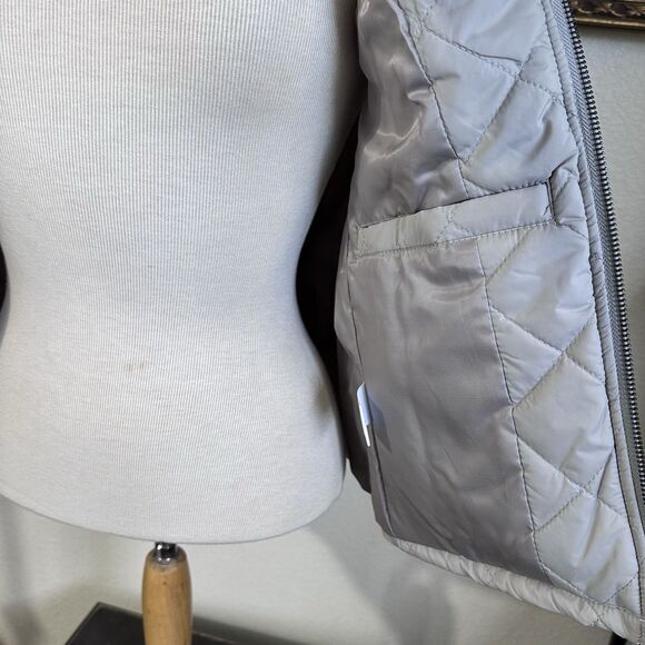 Gray Quilted Vest Jacket Full Zip Womens Small Pockets Mid Neck Puffer Preppy - Picture 8 of 16
